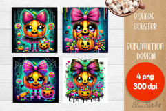Halloween coaster, neon cute monster square coaster Product Image 1