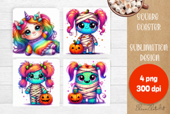 Halloween coaster, neon cute monster square coaster Product Image 1