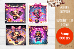 Halloween coaster, neon cute monster square coaster Product Image 1