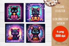Halloween coaster, neon cute monster square coaster Product Image 1