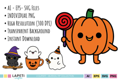 Cute ghost and pumpkin artwork for handmade Halloween greeting cards.