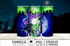 spooky halloween design with funny witch illustration shown on tumblers