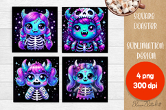 Halloween coaster, neon cute monster square coaster Product Image 1