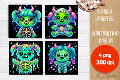 Halloween coaster, neon cute monster square coaster Product Image 1