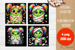 Halloween coaster, neon cute monster square coaster Product Image 1