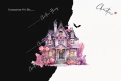 Pastel Pink Watercolor Spooky House Clipart | Watercolor PNG Product Image 2