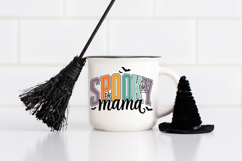 Halloween PNG design reading “Spooky Mama” with layered lettering, bats, and web details. Fun mom-themed design for spooky season crafting.