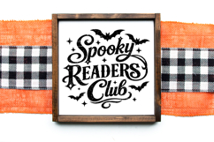 Distressed spooky reading club graphic designed for shirts, tote bags, mugs, bookmarks, and Halloween decor projects.