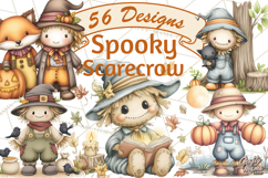Spooky Scarecrows Halloween Clipart, Whimsical PNG Product Image 1