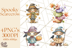 Spooky Scarecrows Halloween Clipart, Whimsical PNG Product Image 1