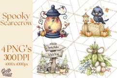 Spooky Scarecrows Halloween Clipart, Whimsical PNG Product Image 1