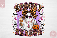 Spooky Season PNG Leopard Bow Ghost Sublimation Product Image 1
