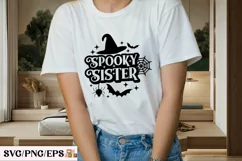 Retro Fall Halloween Spooky Sister SVG T shirt Design Product Image 3
