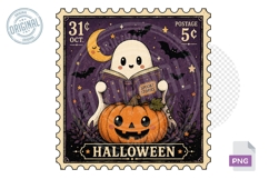 Spooky Stories Ghost Pumpkin Halloween Stamp PNG Design Product Image 1