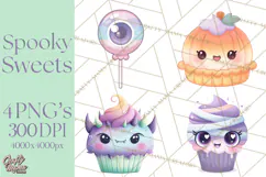 Haunted Bake Shop Delights Clipart PNG Cute Kawaii Pastels Product Image 1