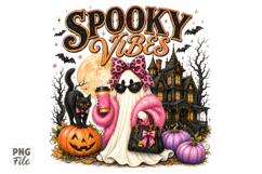 Spooky Vibes Halloween PNG, Glam Ghost Sublimation Design Product Image 1