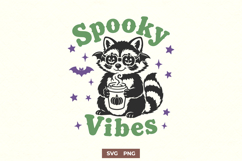 Spooky Vibes SVG PNG, Cute Halloween Raccoon Fall Design Product Image 1