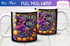 Spooky vibes mug wrap sublimation PNG, Halloween witch mug Product Image 1