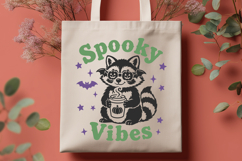 Spooky Vibes SVG PNG, Cute Halloween Raccoon Fall Design Product Image 3