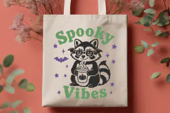 Spooky Vibes SVG PNG, Cute Halloween Raccoon Fall Design Product Image 3
