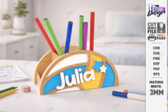 Sports Desk Organizer Laser Cut | Name Sign | Pencil Holder Product Image 1