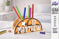 Sports Desk Organizer Laser Cut | Name Sign | Pencil Holder Product Image 1