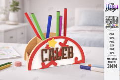 Sports Desk Organizer Laser Cut | Name Sign | Pencil Holder Product Image 1