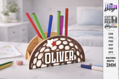 Sports Desk Organizer Laser Cut | Name Sign | Pencil Holder Product Image 1