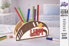 Sports Desk Organizer Laser Cut | Name Sign | Pencil Holder Product Image 1