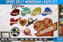 Sport Split Monogram Laser Cut Bundle, Sports Wall Decor SVG Product Image 1