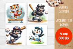 Funny animal Coaster Sublimation |cute sporting animals png Product Image 1