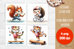 Funny animal Coaster Sublimation |cute sporting animals png Product Image 1