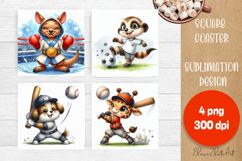 Funny animal Coaster Sublimation |cute sporting animals png Product Image 1