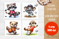 Funny animal Coaster Sublimation |cute sporting animals png Product Image 1