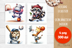 Funny animal Coaster Sublimation |cute sporting animals png Product Image 1