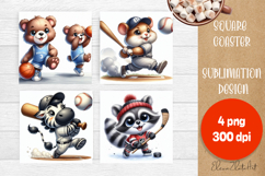 Funny animal Coaster Sublimation |cute sporting animals png Product Image 1