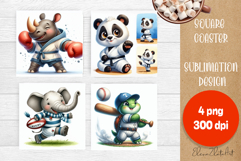 Funny animal Coaster Sublimation |cute sporting animals png Product Image 1