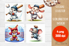 Funny animal Coaster Sublimation |cute sporting animals png Product Image 1