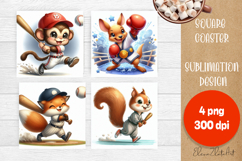 Funny animal Coaster Sublimation |cute sporting animals png Product Image 1