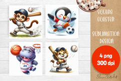 Funny animal Coaster Sublimation |cute sporting animals png Product Image 1
