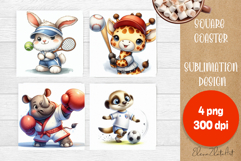 Funny animal Coaster Sublimation |cute sporting animals png Product Image 1
