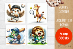 Funny animal Coaster Sublimation |cute sporting animals png Product Image 1