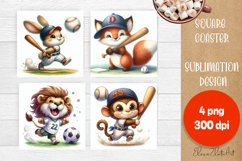 Funny animal Coaster Sublimation |cute sporting animals png Product Image 1