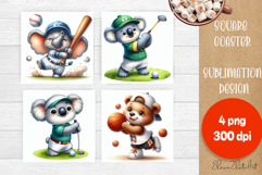 Funny animal Coaster Sublimation |cute sporting animals png Product Image 1