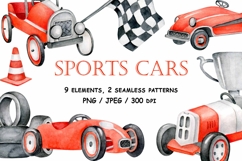 Red sports cars illustrations - 5 variations in retro style Product Image 1