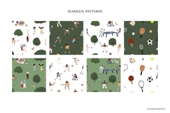 Park activity seamless patterns, People playing sports set Product Image 2