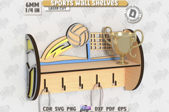 Sports Wall Shelf Laser Cut|Shelf with Hooks|Award Shelf SVG Product Image 1