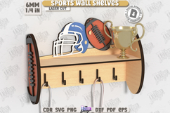 Sports Wall Shelf Laser Cut|Shelf with Hooks|Award Shelf SVG Product Image 1