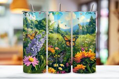 Spring floral landscape, Seamless wrap design, Landscape tumbler art, 3D flower wrap, Spring bloom