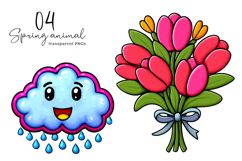 Spring Animal Flower Clipart, Spring Animal PNG Product Image 1